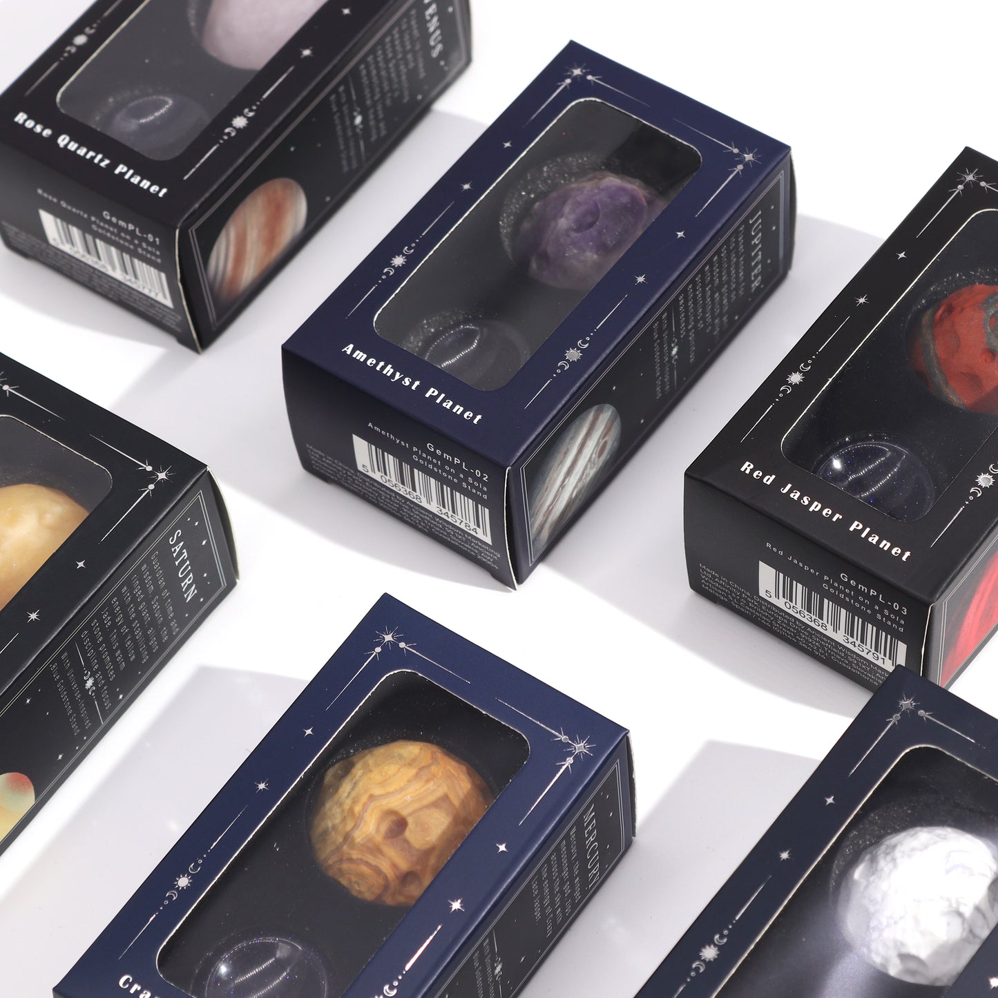 Planeta de Jade Amarelo com Suporte Solar (Saturno) – 40mm