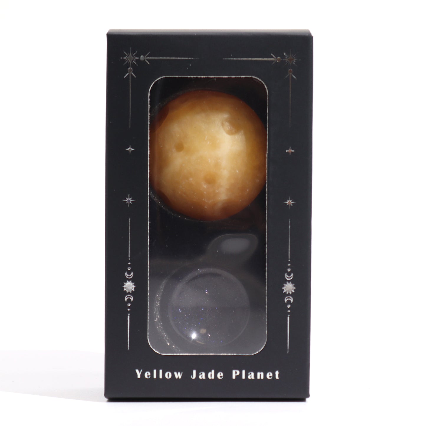 Planeta de Jade Amarelo com Suporte Solar (Saturno) – 40mm