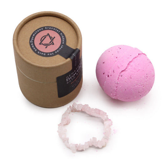 Bomba de Banho com Pulseira de Gemas – Quartzo Rosa