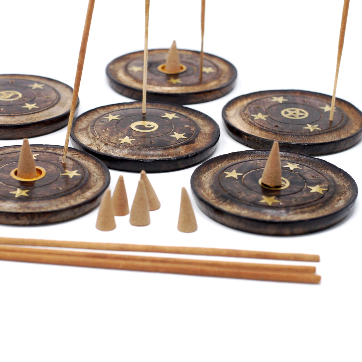 Suporte de Incenso e Cone – Disco em Madeira de Manga (10 cm)